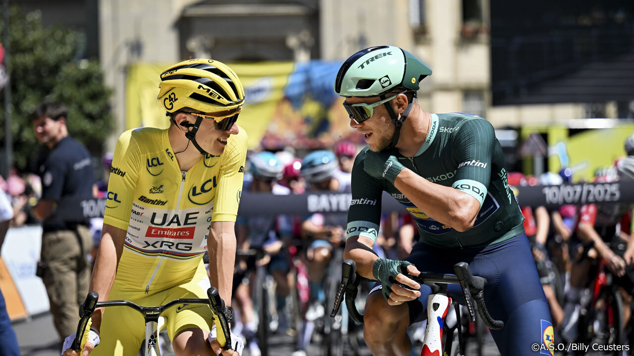 ポガチャルがマイヨ・ジョーヌ、ミランがマイヨ・ヴェールを着用してスタート